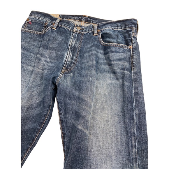 Polo Ralph Lauren Jeans Mens 35x30 Blue Relaxed Fit Distressed Raw Hem USA Style - Picture 1 of 16